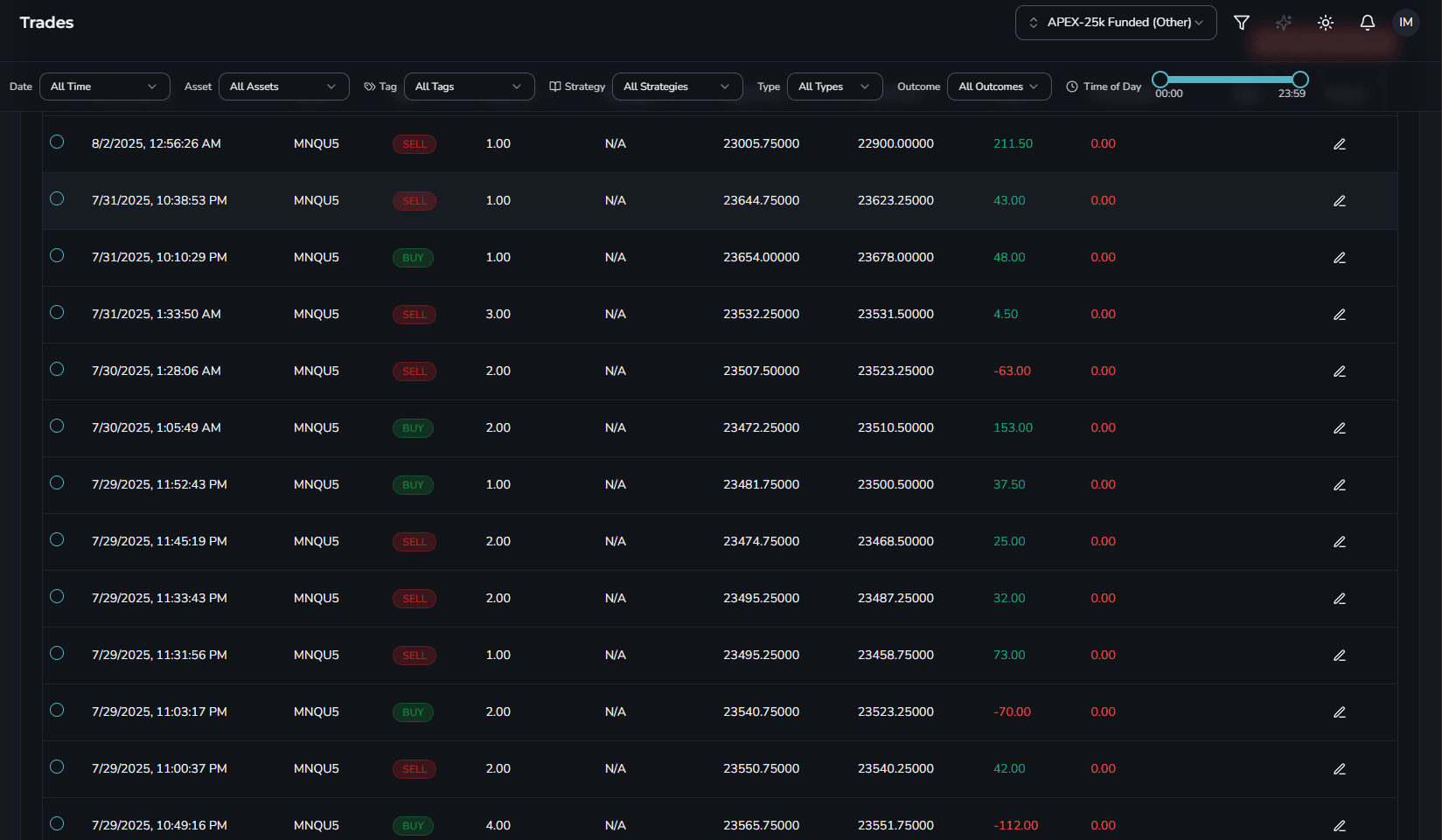 Trade Log View
